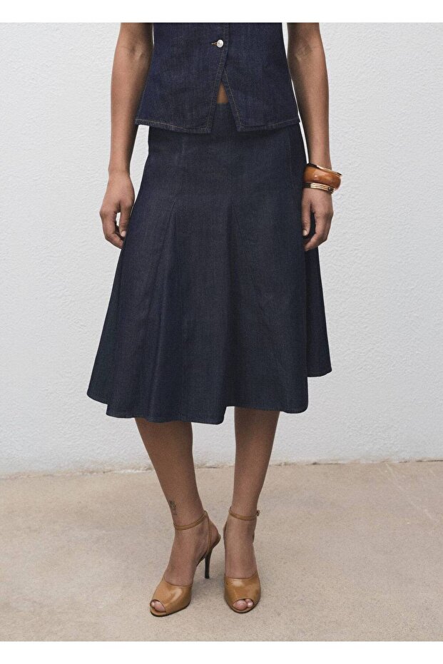 Pileli denim etek - 1