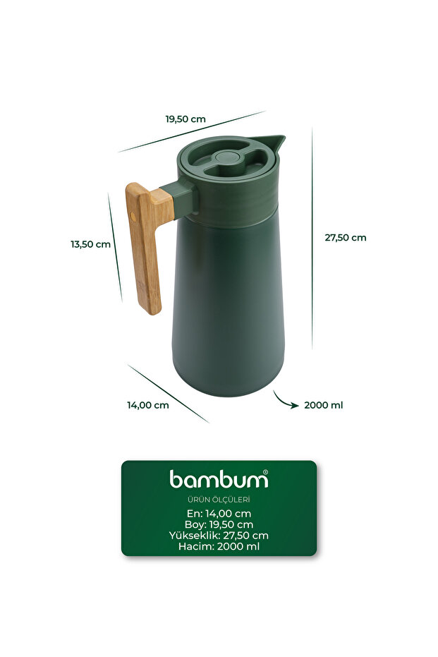 North Bambu Saplı Çelik Termos Yeşil 2 Litre - 7