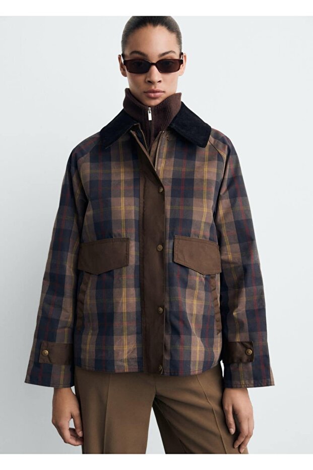 Contrast Collar Checked Parka