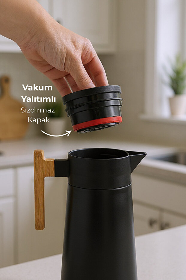 North Bambu Saplı Çelik Termos Siyah 2 Litre - 6