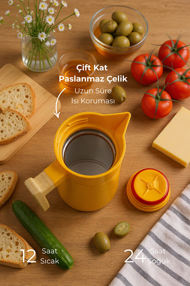 North Bambu Saplı Çelik Termos Turuncu 2 Litre - 5