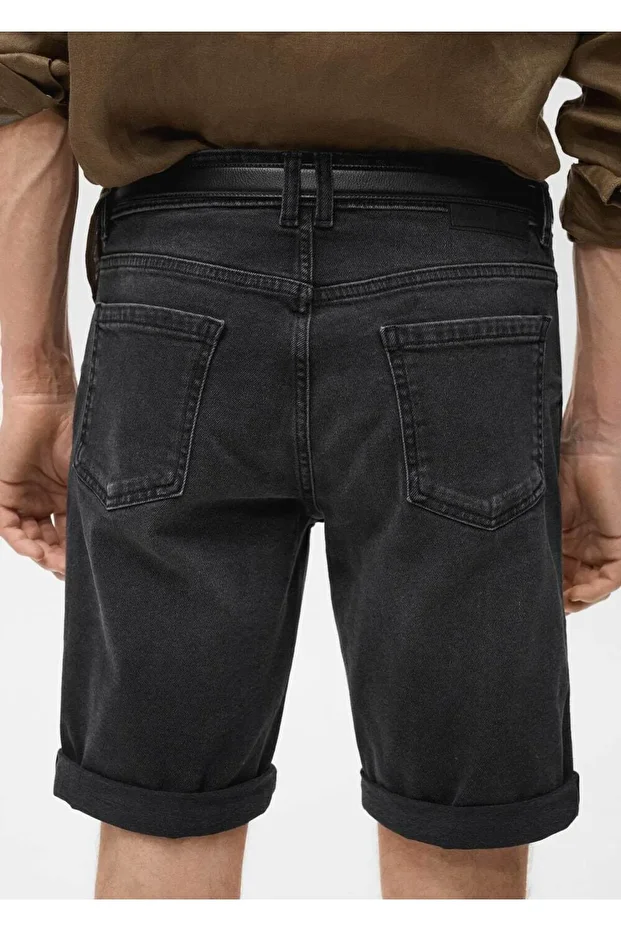 Slim fit kot bermuda şort - 7