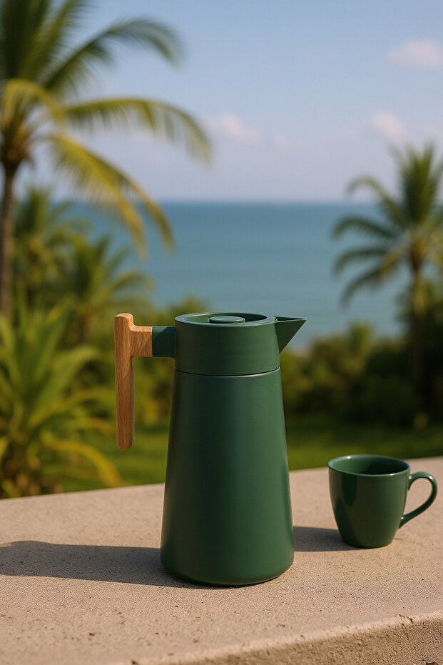 North Bambu Saplı Çelik Termos Yeşil 2 Litre - 1