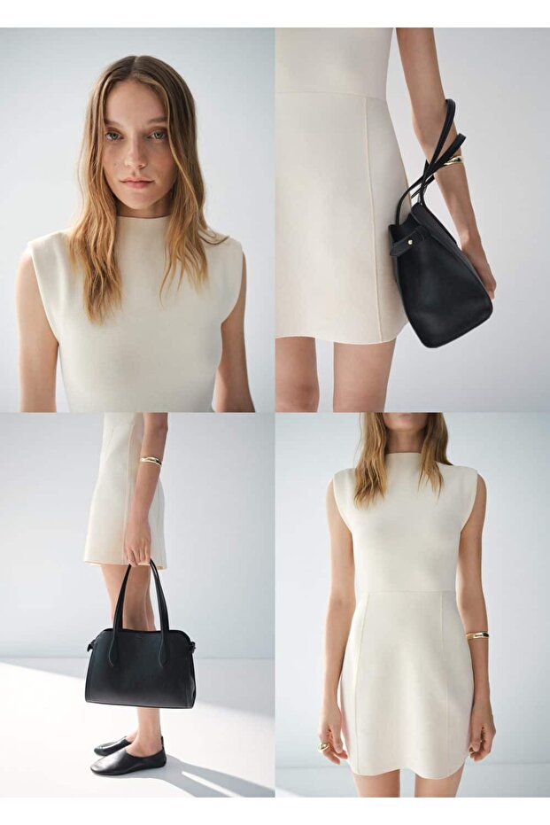 Perkins yaka evaze triko elbise - 8