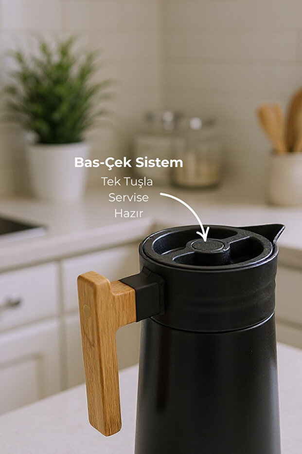 North Bambu Saplı Çelik Termos Siyah 2 Litre - 5