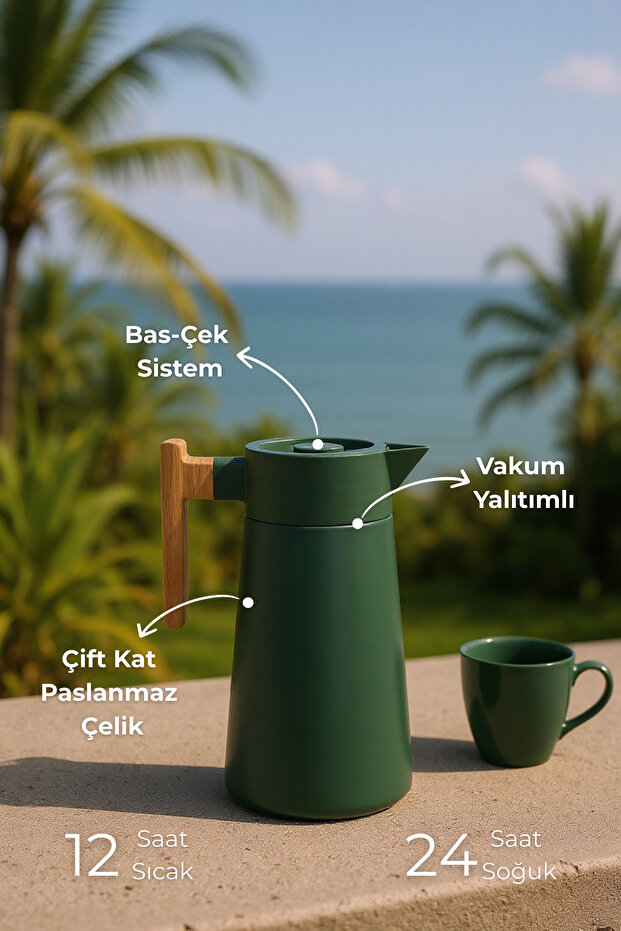 North Bambu Saplı Çelik Termos Yeşil 2 Litre - 3