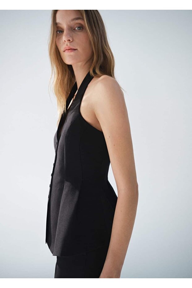 Halter yaka peplum yelek - 5