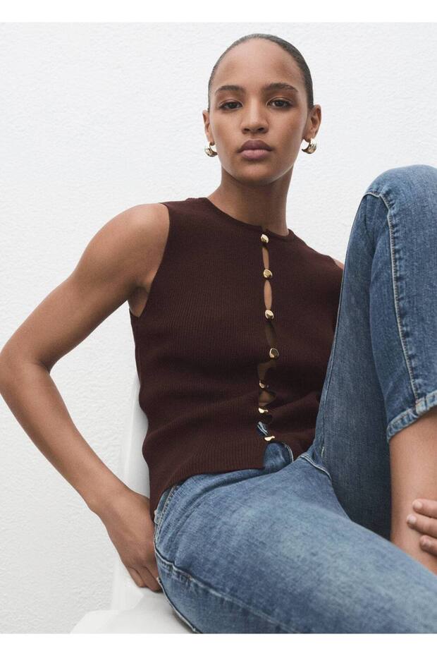 Yırtmaçlı triko yelek - 6