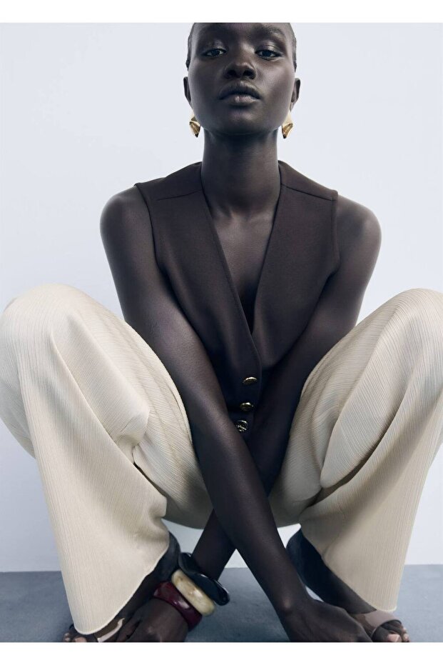 Pileli elastik belli pantolon - 8