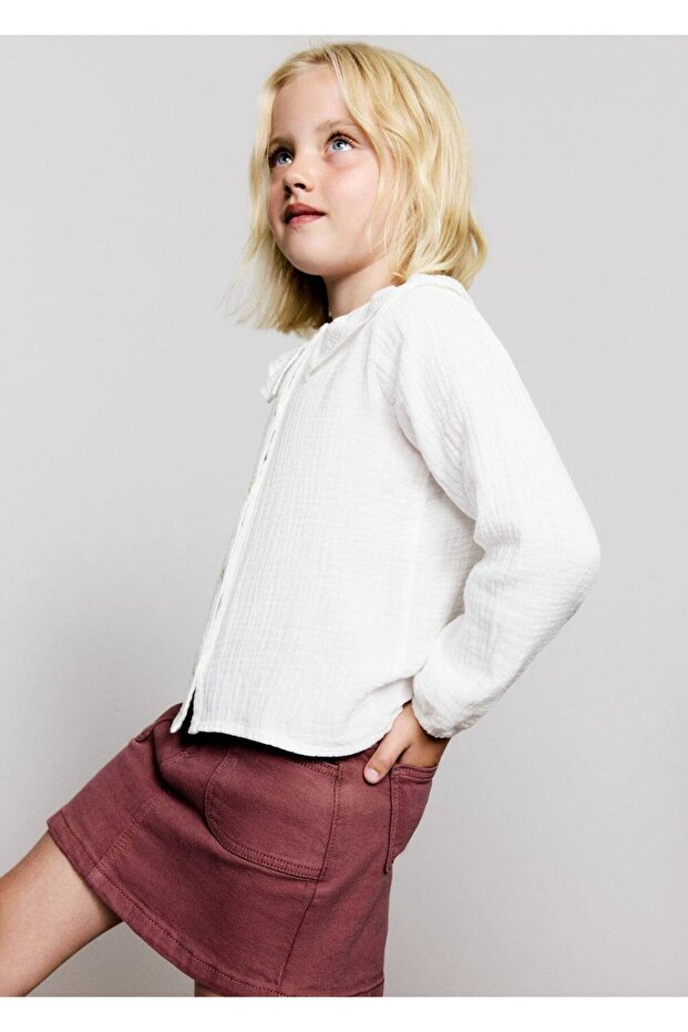 İşlemeli bambula bluz - 1