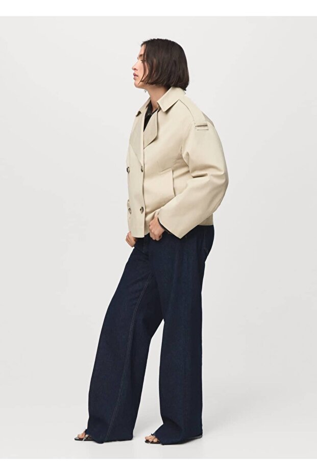 Çift düğmeli kısa trençkot - 7