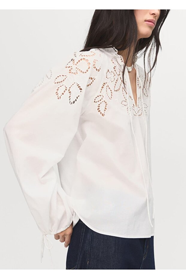 Bağ detaylı işlemeli bluz - 6