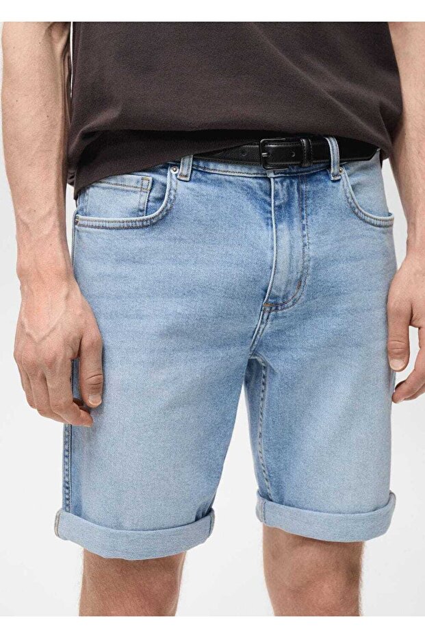 Slim fit kot bermuda şort - 6