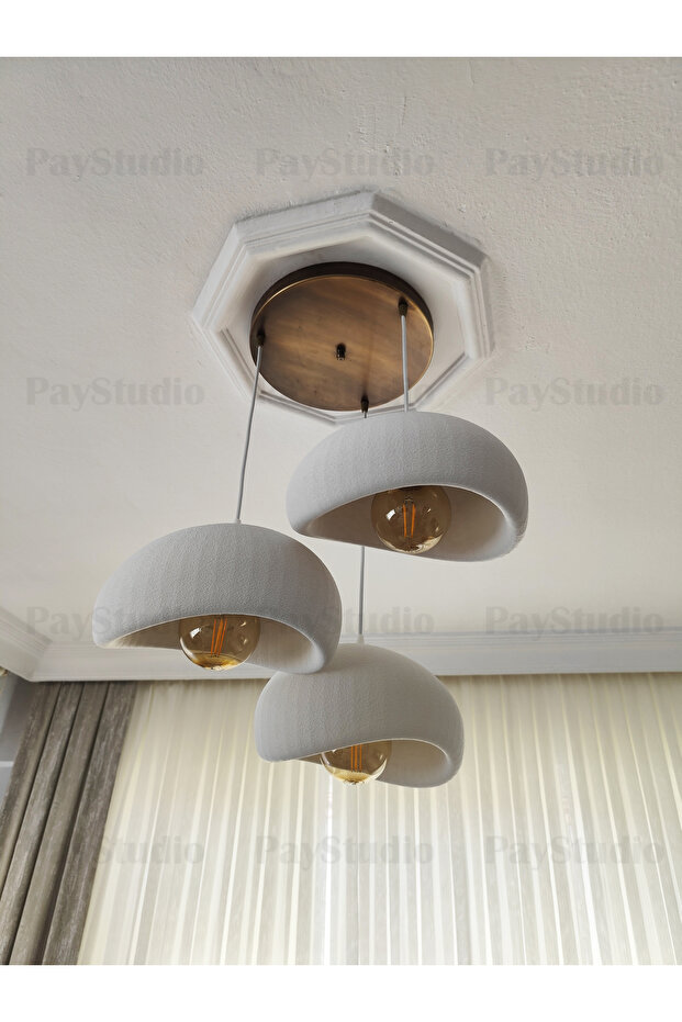 Beton Görünüm 3 Lü Sarkıt Avize Bohem Modern Rustik (E27 Ampul Hediyedir.) - 5