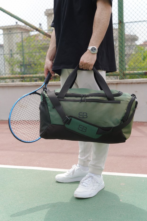 Seliveva Khaki Shoe Compartment Medium Size Unisex Fabric Sports Daily Fitness and Travel Bag