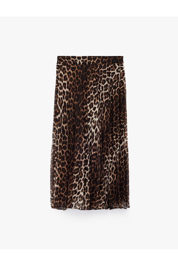 Leopard Patterned Midi Pleated Skirt