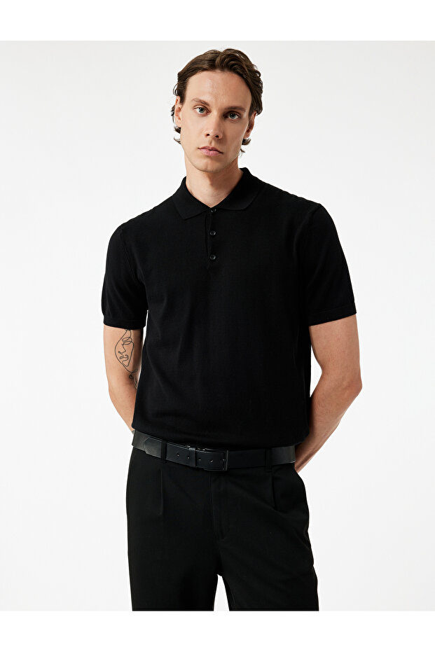 Regular Fit Button Polo Neck Cotton Short Sleeve Knitwear T-Shirt