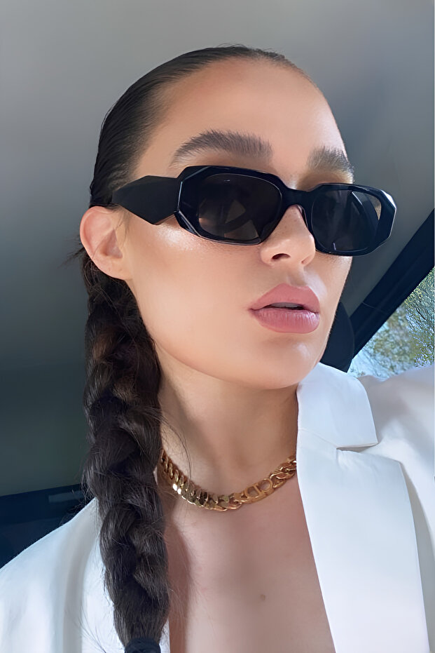 نظارات شمسية مستطيلة الشكل باللون الأسود للجنسين من جيني - 2