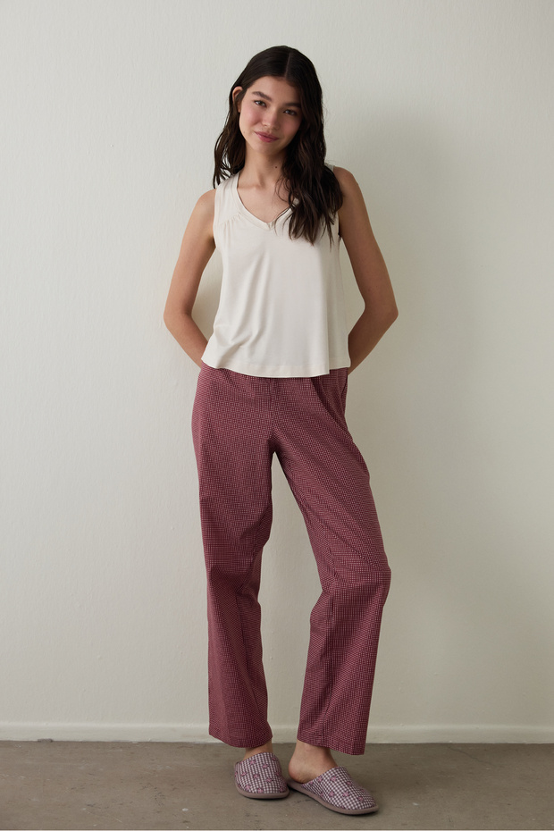 Bordo Freya Ekoseli Pijama Altı - 5