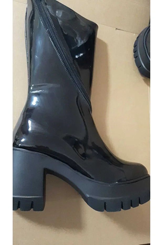 Kadın Moktey Siyah Cİlt Platform Yarım Bot 9 Cm - 4