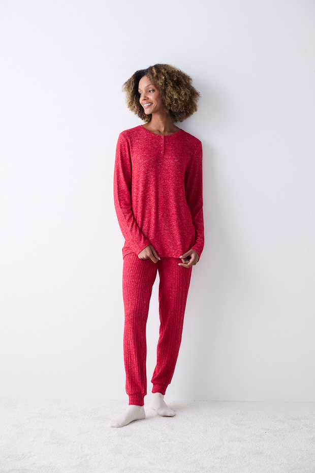 Bloom Soft Kırmızı Pantolon Pijama Takımı - 1