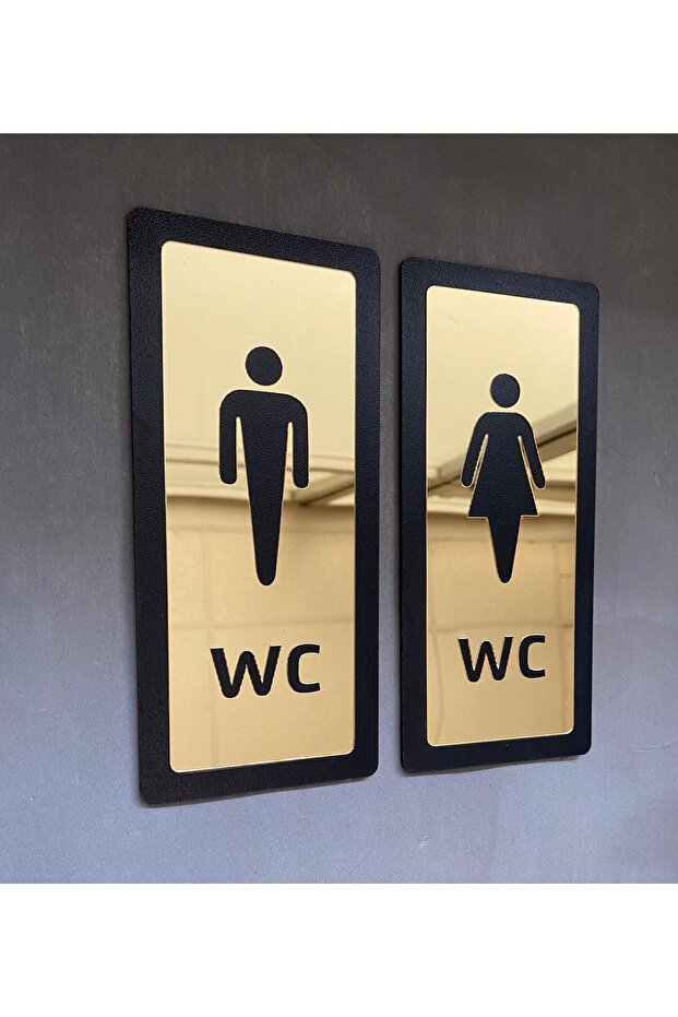 Wc Set Yönlendirme Levhası Kendinden Yapışkanlı Kapı Tabelası Lux Gold Aynalı Mdf Serisi 20x9 cm - 5