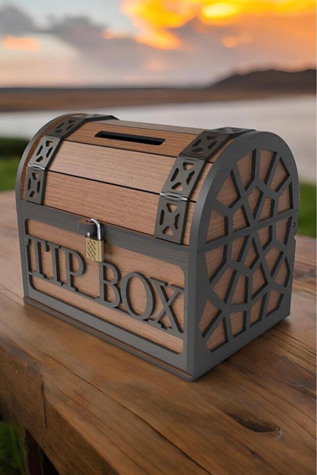 Klitli Ahşap Tip Box Bahşiş Kutusu Ve Kumbara Sandık Tipi Tipbox Hediyelik Tipbox Kumbara Seç - 7
