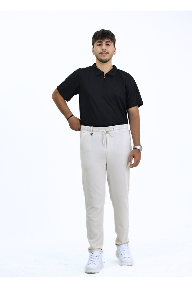 Gofre Erkek Rahat Likralı Desenli Jogger Pantolon - 1