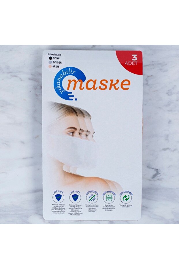 Loren 3 Adet Yıkanabilir Maske - 2