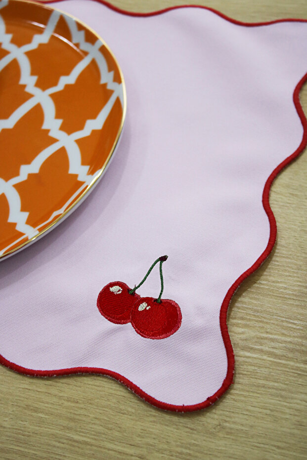 Juvi Cherry Embroidery Detailed American Service 30X45 cm - Orange Stylish Design