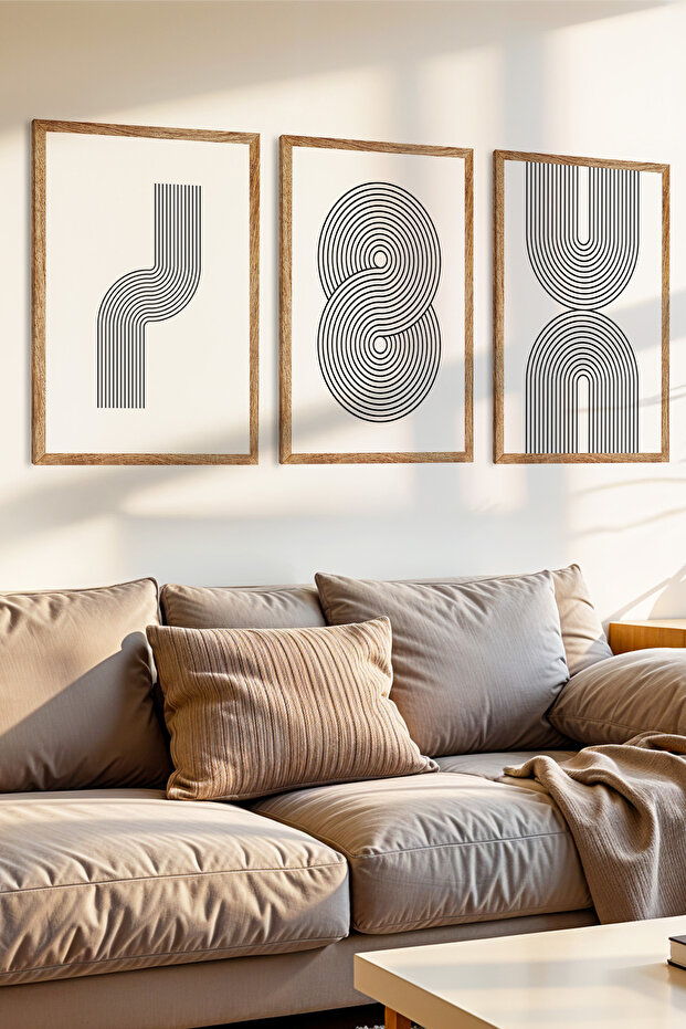 مجموعة طاولات MDF مكونة من 3 قطع بإطار خشبي ذو تصميم خطوط ثابتة