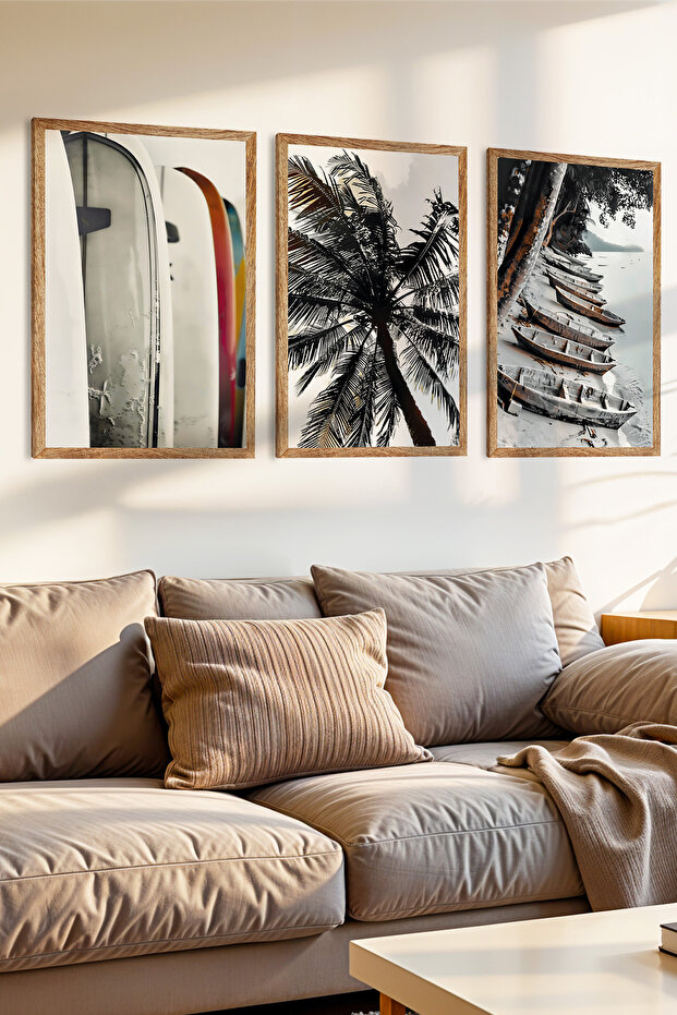 3 Piece Tropical Memories Themed Wooden Frame Look Mdf Painting Set