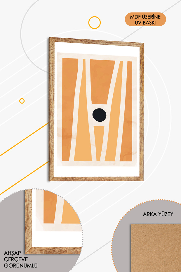 3 Parça Minimal Botanik Çiçekler Temalı Ahşap Çerçeve Görünümlü MDF Tablo Seti - 3