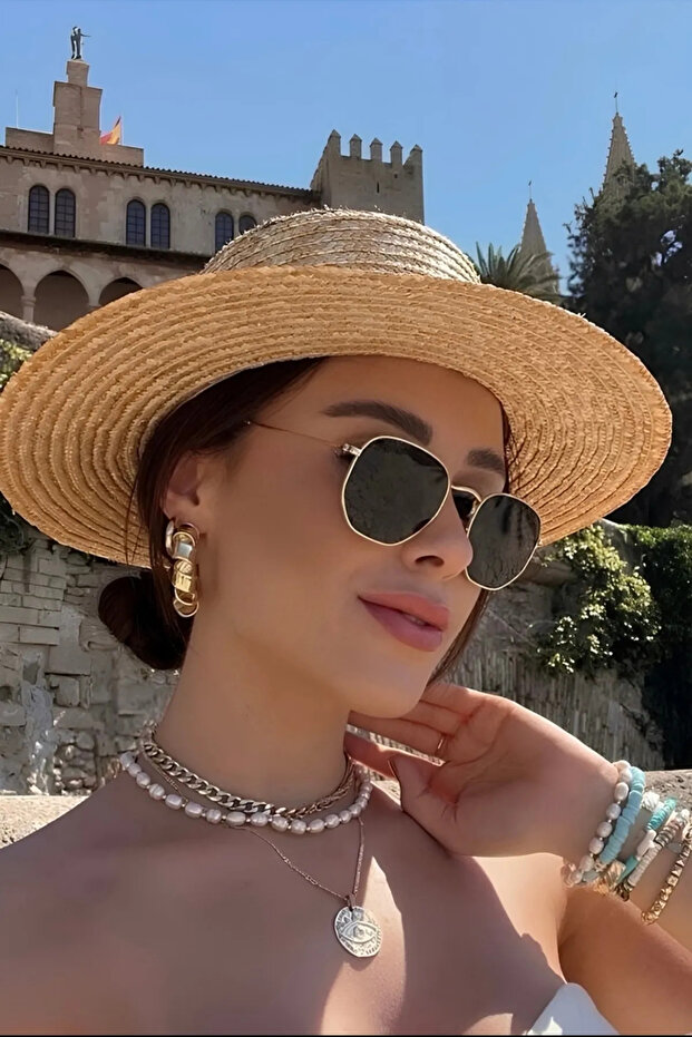 نظارات شمسية للجنسين بإطار معدني ذهبي