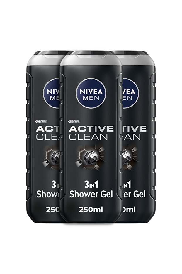 MEN Active Clean Charcoal Shower Gel 3in1, Woody Scent, 250ml, Pack of 3