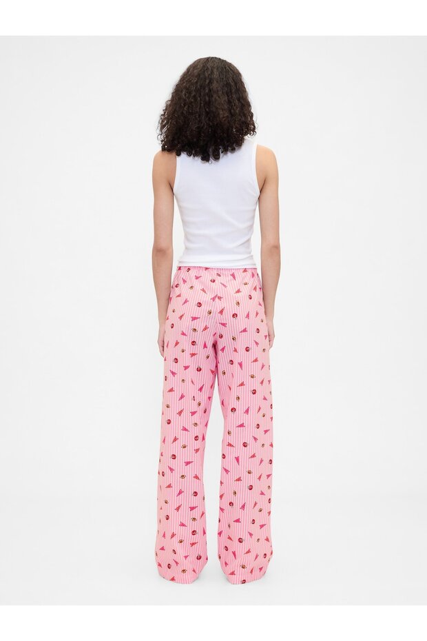 Kadın Pembe Desenli Poplin Pijama Altı - 4