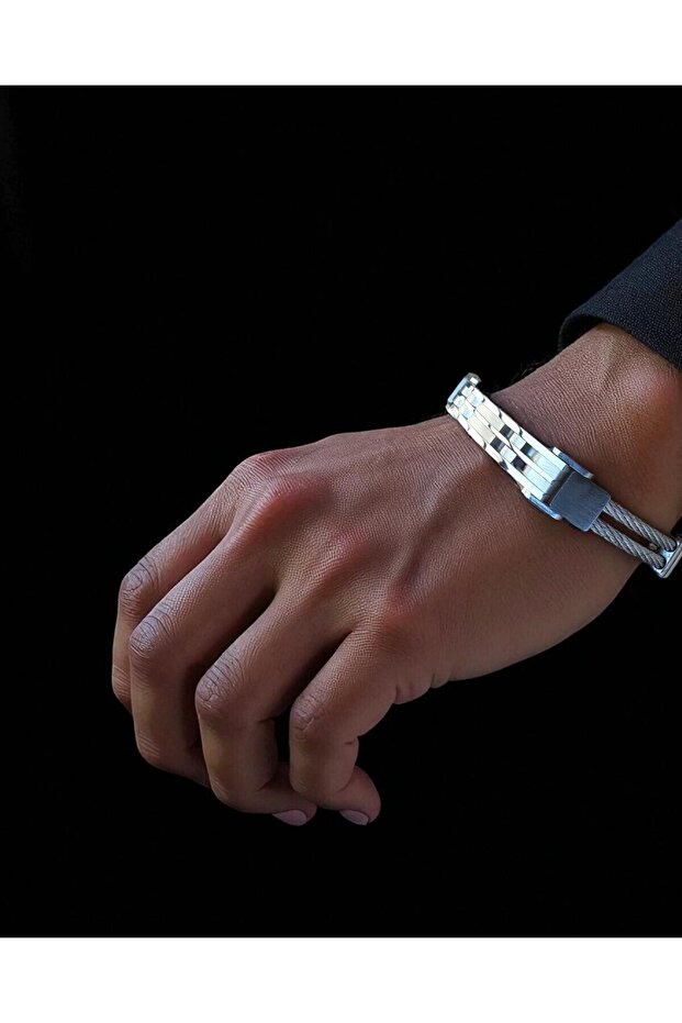 Çelik Çift Halat 3 Şeritli Bileklik - 3