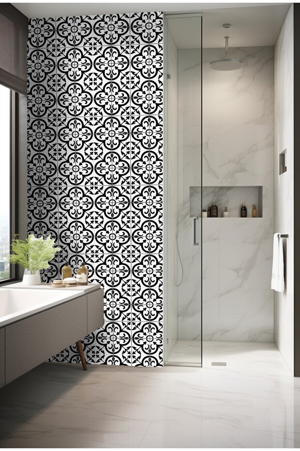 Suya Dayanıklı 100 x 100cm Mutfak Banyo Zemin Mermer Mobilya Fayans Yapışkanlı Folyo Kaplama Code152 - 3