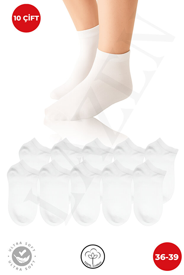Washable Short Women's Booties Socks - 10 Pair Set - Cotton Soft Booties Socks - Comfort - White