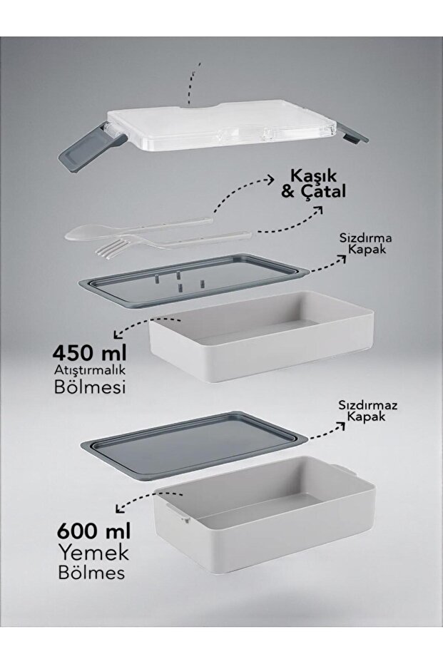 صندوق تخزين مستطيل ذو طابقين باللون الرمادي - 3