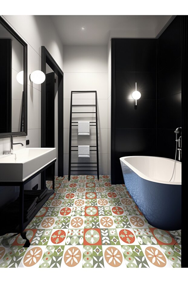 Suya Dayanıklı 100 x 100cm Mutfak Banyo Zemin Mermer Mobilya Fayans Yapışkanlı Folyo Kaplama Code145 - 6