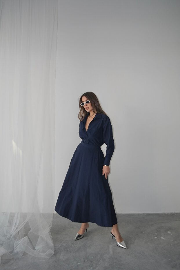 Poplin Kloş Cepli Etek - 3