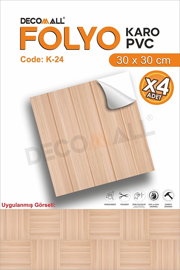 K-24 Self Adhesive Foil Tile Waterproof Kitchen Bathroom Floor Covering 30X30 cm (4 Pcs)