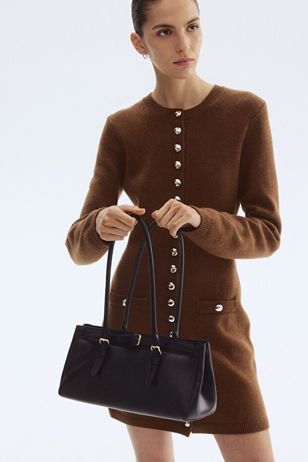 Önü Düğmeli Triko Elbise - 3