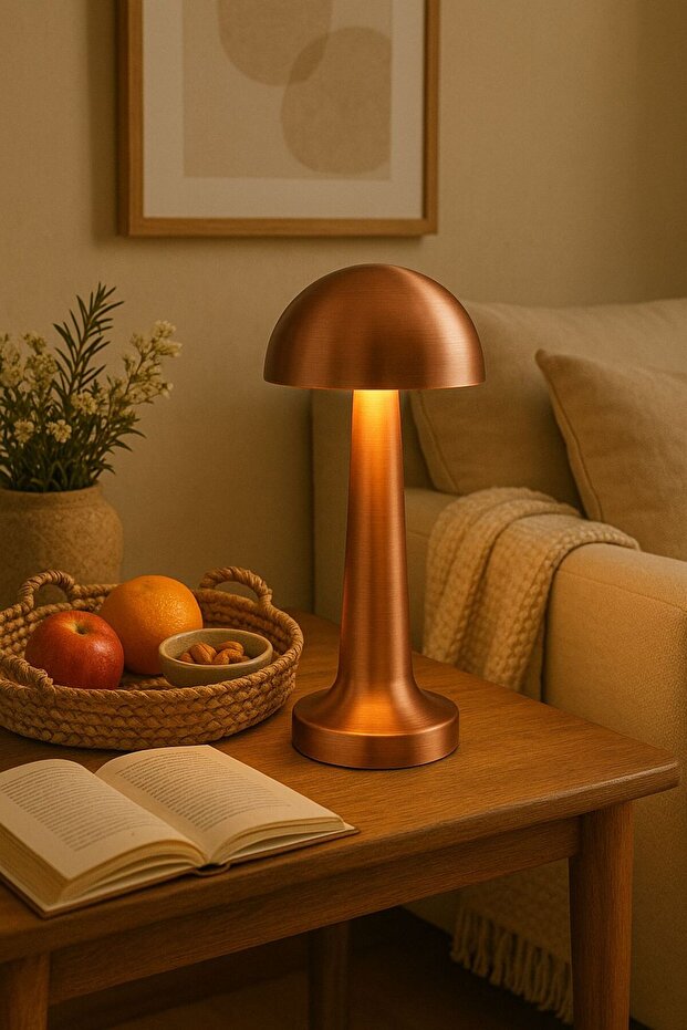 Şarjlı Bronz Renk LED Masa Lambası – Mantar Model, 3 Renk Ayarlı - 2