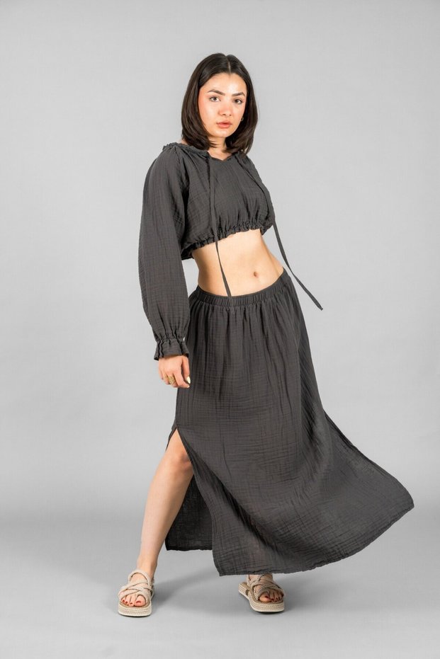 Slit Skirt-Reglan Sleeve Crop Suit