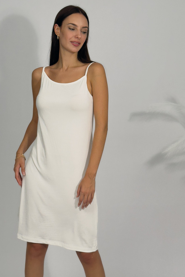 Women's Cotton Combed Viscose String Strap Underwear Tunic Ecru