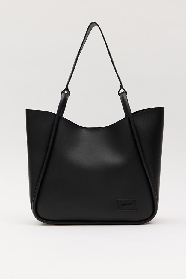 Black D30 Snap Fastener Single Strap Modern Large Volume Daily, Business and School Women's Shoulder Bag