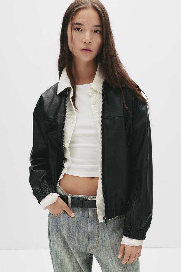 Beli lastikli suni deri ceket - 1