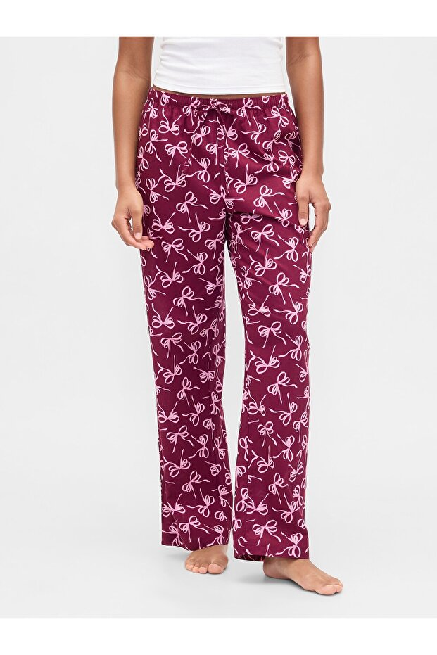 Kadın Pembe Desenli Poplin Pijama Altı - 3